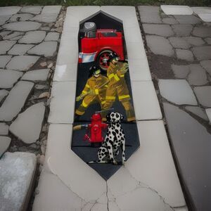 Vintage 1995 Ralph Marlin Men's Necktie FIREMAN Fire Truck Dalmation